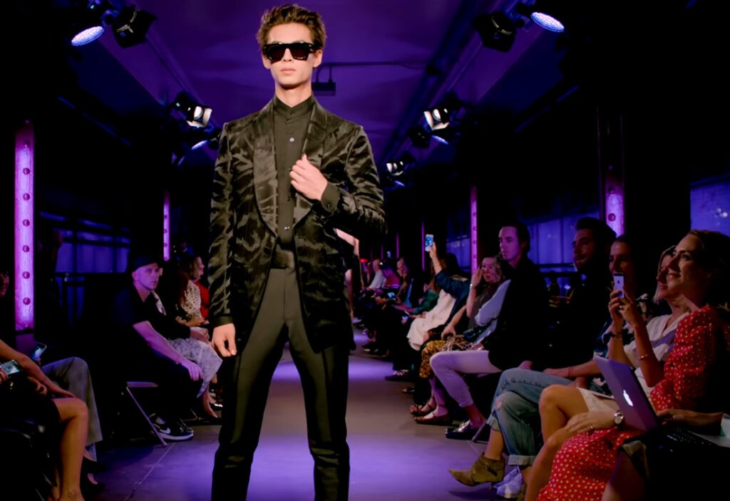 Tom Ford Spring Summer 2020. Black blazer with an animalistic print by Tom Ford, menswear.