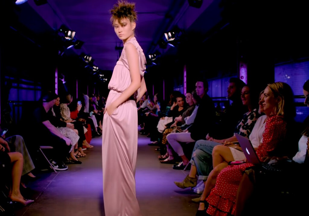 Tom Ford Spring Summer 2020. Pink outfit in two pieces with harmonious design, womenswear.