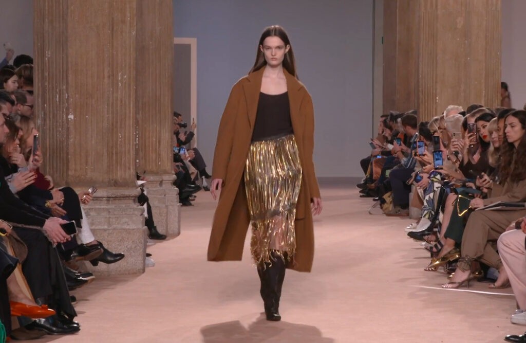 Metallic dress look runway in Milan Salvatore Ferragamo Autumn Winter 2020