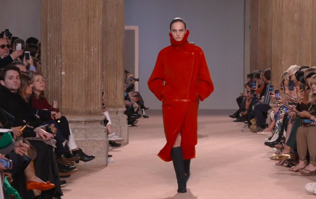 Alluring red heavy winter coat look runway in Milan Salvatore Ferragamo Autumn Winter 2020
