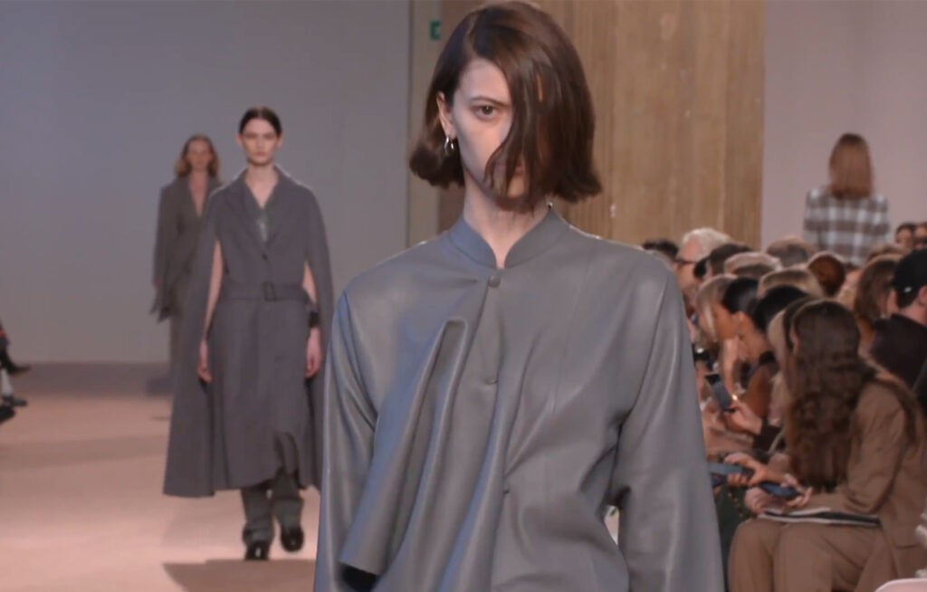 Alluring grey leather dress look runway in Milan Salvatore Ferragamo Autumn Winter 2020