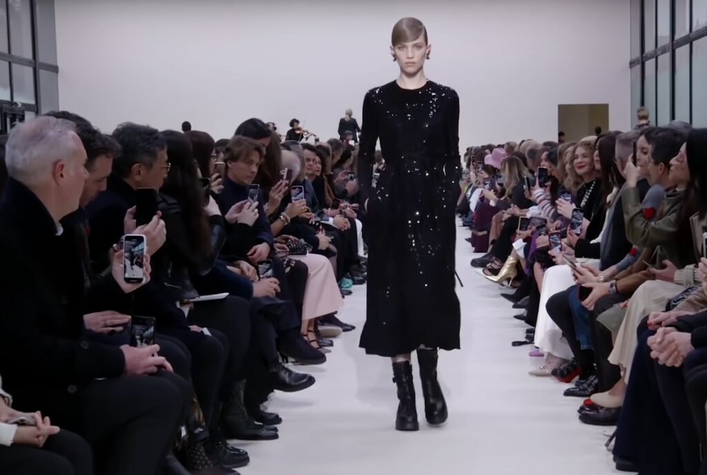 GLittering silver black evening wear dress. A Symphony of Fashion with The Fall Winter 2020 Collection by Valentino
