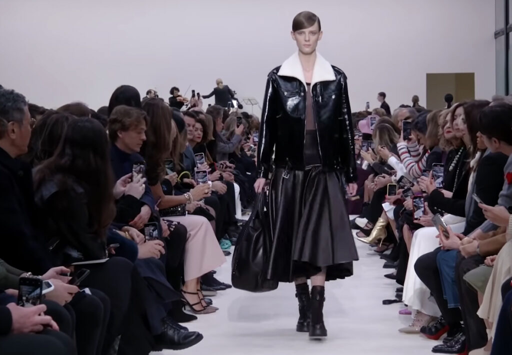 Black leather omber jacket and skirt. A Symphony of Fashion with The Fall Winter 2020 Collection by Valentino