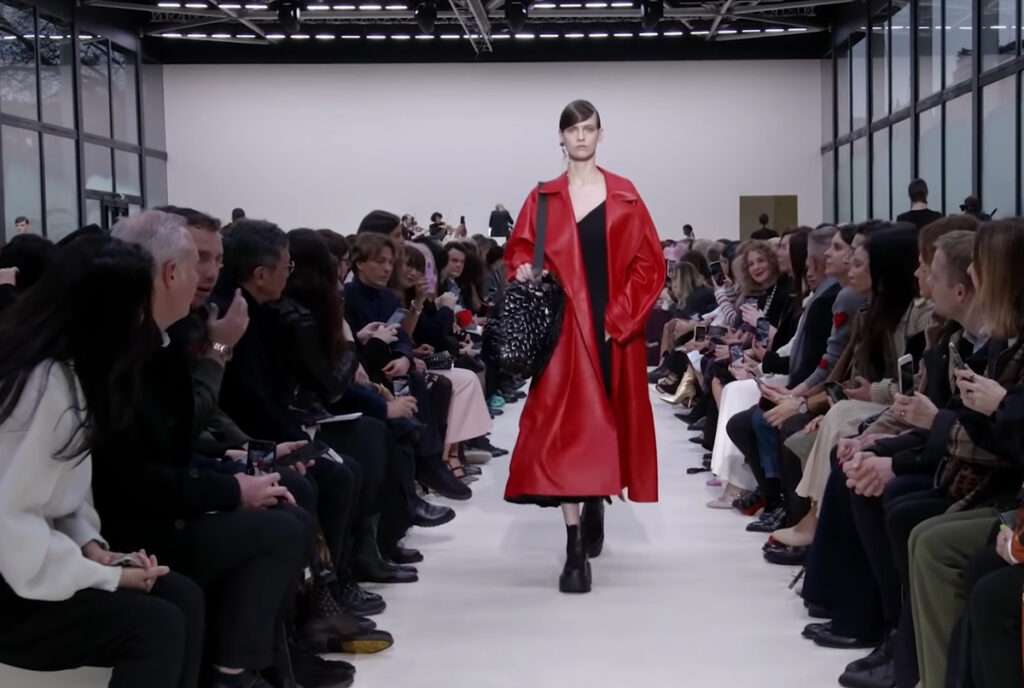 Heavy leather red coat outfit, stunning winter look. A Symphony of Fashion with The Fall Winter 2020 Collection by Valentino