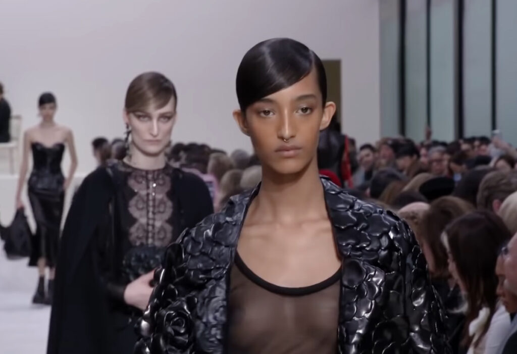 Leather jacket with floral motifs. A Symphony of Fashion with The Fall Winter 2020 Collection by Valentino