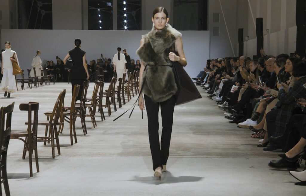 Fur top, women winter look. Refined Design with Jil Sander Fall Winter 2020