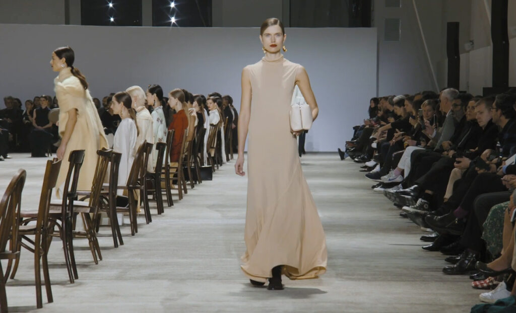 Elegant beige dress for women. Refined Design with Jil Sander Fall Winter 2020